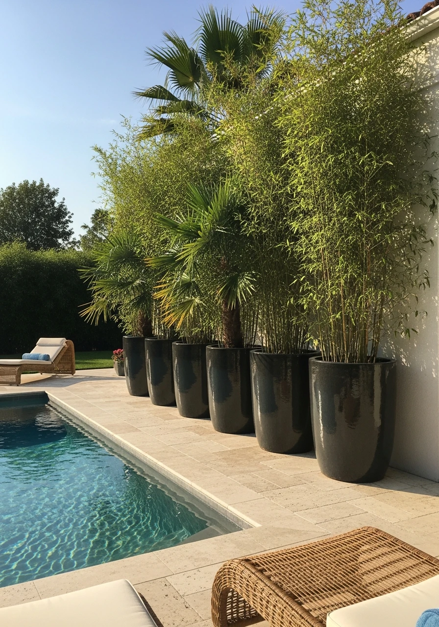 Tall Planters for Privacy - 50 Pool Deck Decorating Ideas for a High-End Look on a Budget