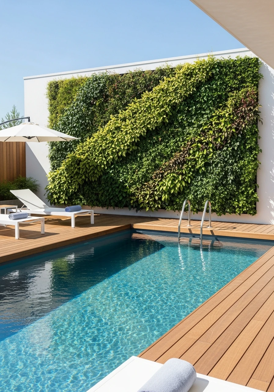 Vertical Garden Wall - 50 Pool Deck Decorating Ideas for a High-End Look on a Budget