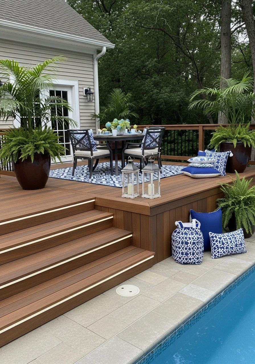 Multi-Level Deck Design - 50 Pool Deck Decorating Ideas for a High-End Look on a Budget