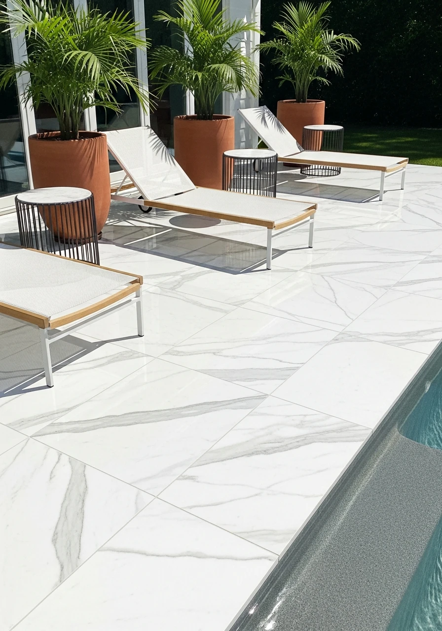 Luxury Marble-Look Pavers - 50 Pool Deck Decorating Ideas for a High-End Look on a Budget