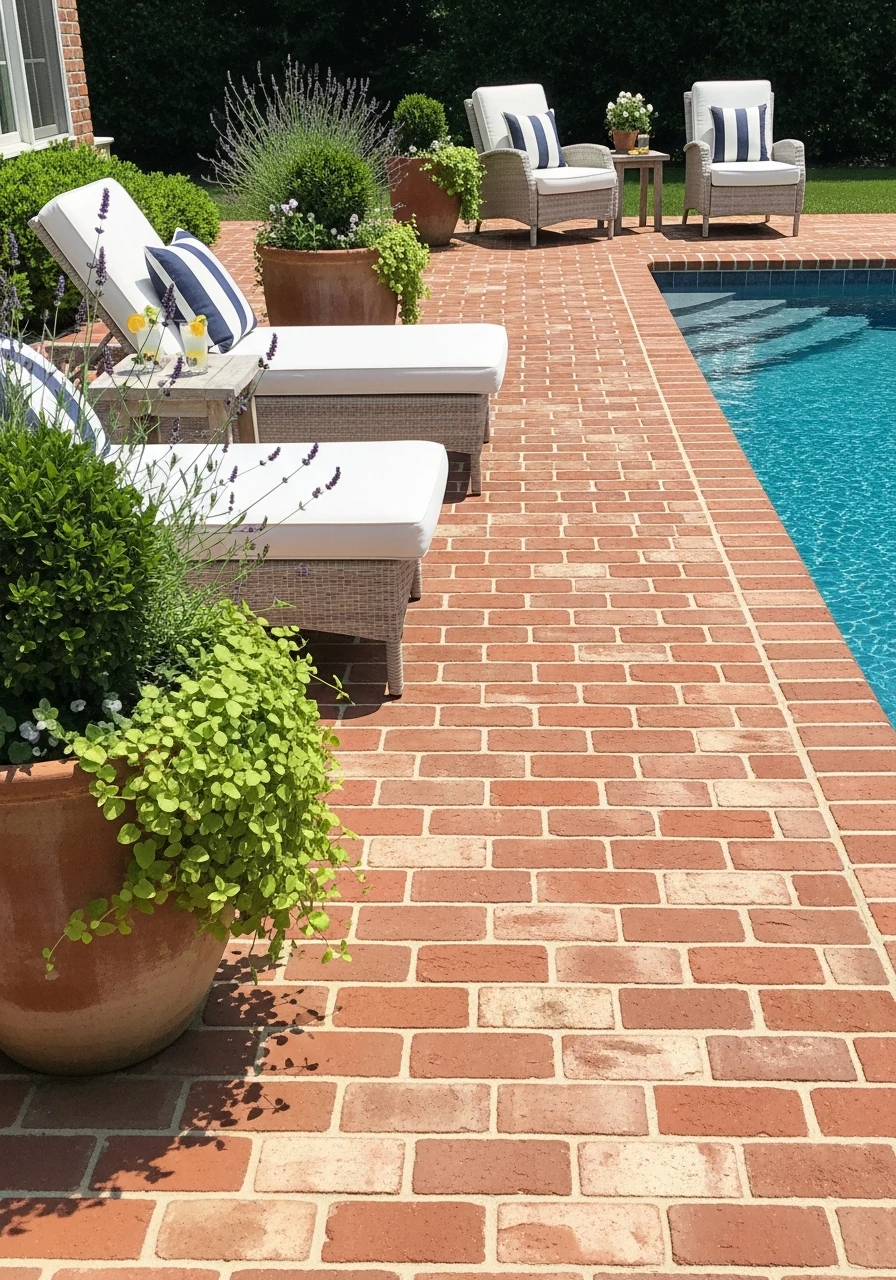 Classic Brick Deck - 50 Pool Deck Decorating Ideas for a High-End Look on a Budget
