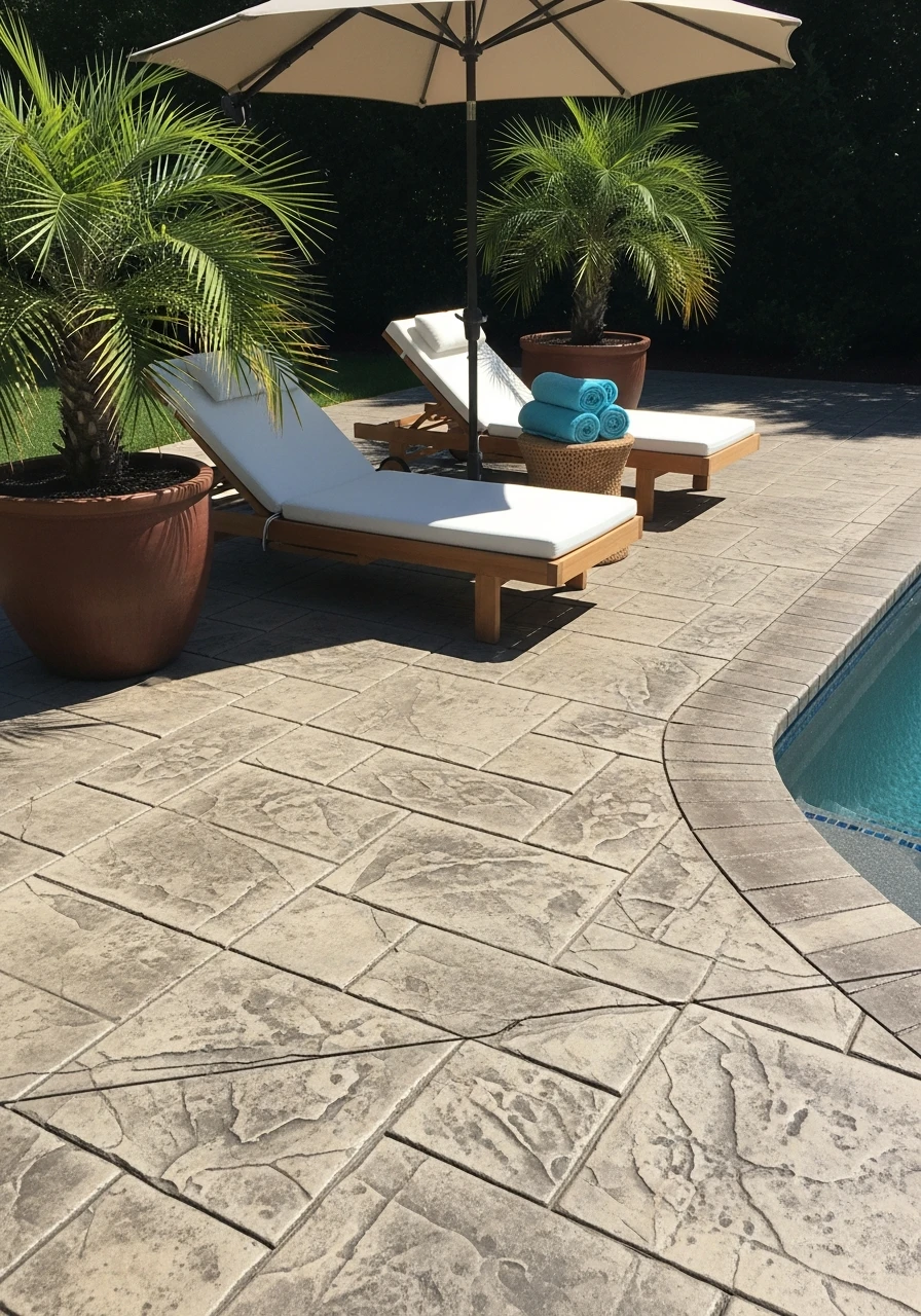 Stamped Concrete Pattern - 50 Pool Deck Decorating Ideas for a High-End Look on a Budget