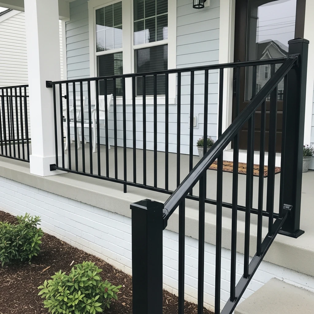 Black Powder-Coated Metal - 50 Porch Railing Ideas for a Budget-Friendly Upgrade