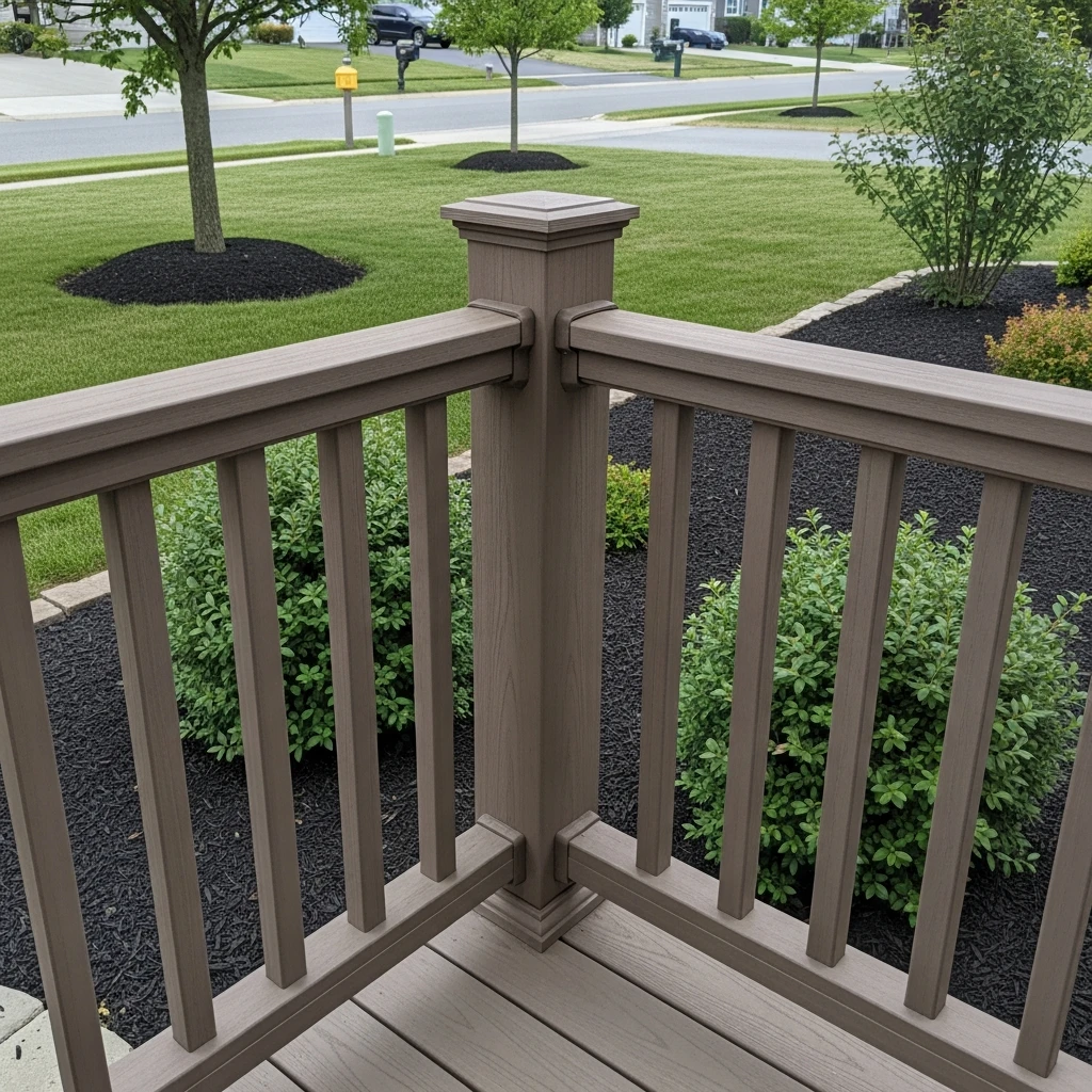 Earth-Tone Composite Railing - 50 Porch Railing Ideas for a Budget-Friendly Upgrade