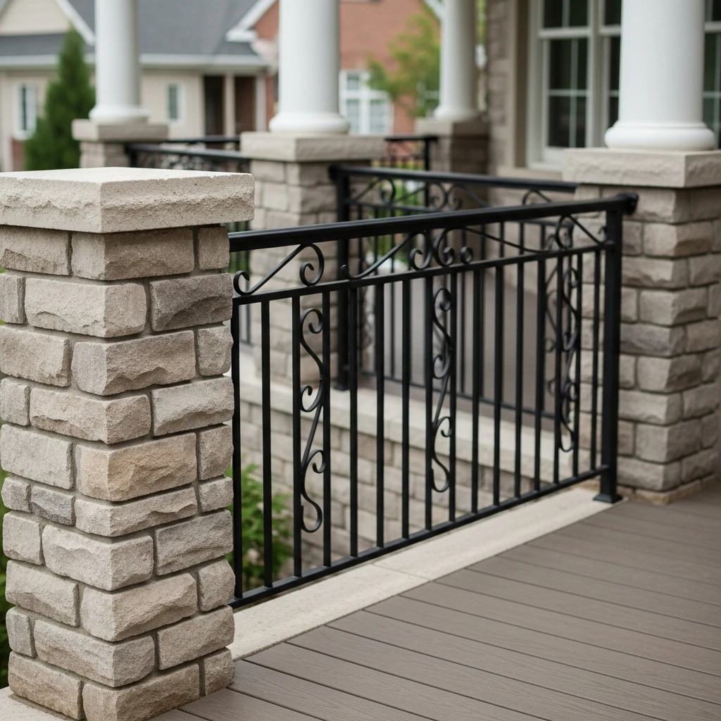 Stone Column Railing - 50 Porch Railing Ideas for a Budget-Friendly Upgrade