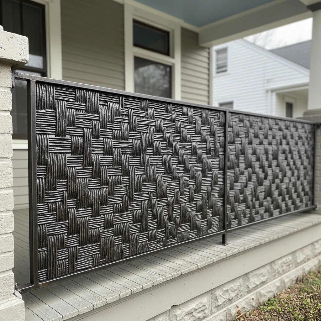 Woven Metal Panel Railing - 50 Porch Railing Ideas for a Budget-Friendly Upgrade