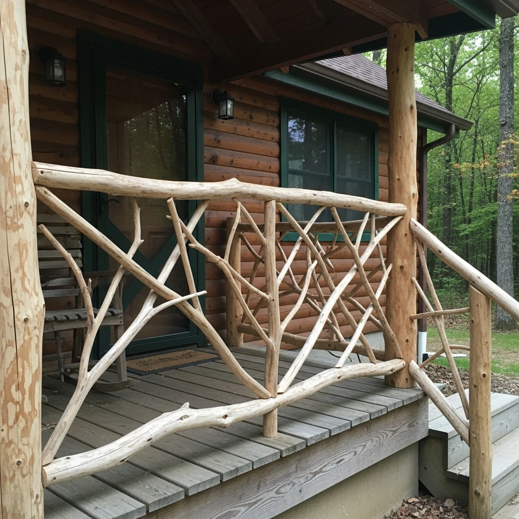 Branch-Style Rustic Railing - 50 Porch Railing Ideas for a Budget-Friendly Upgrade