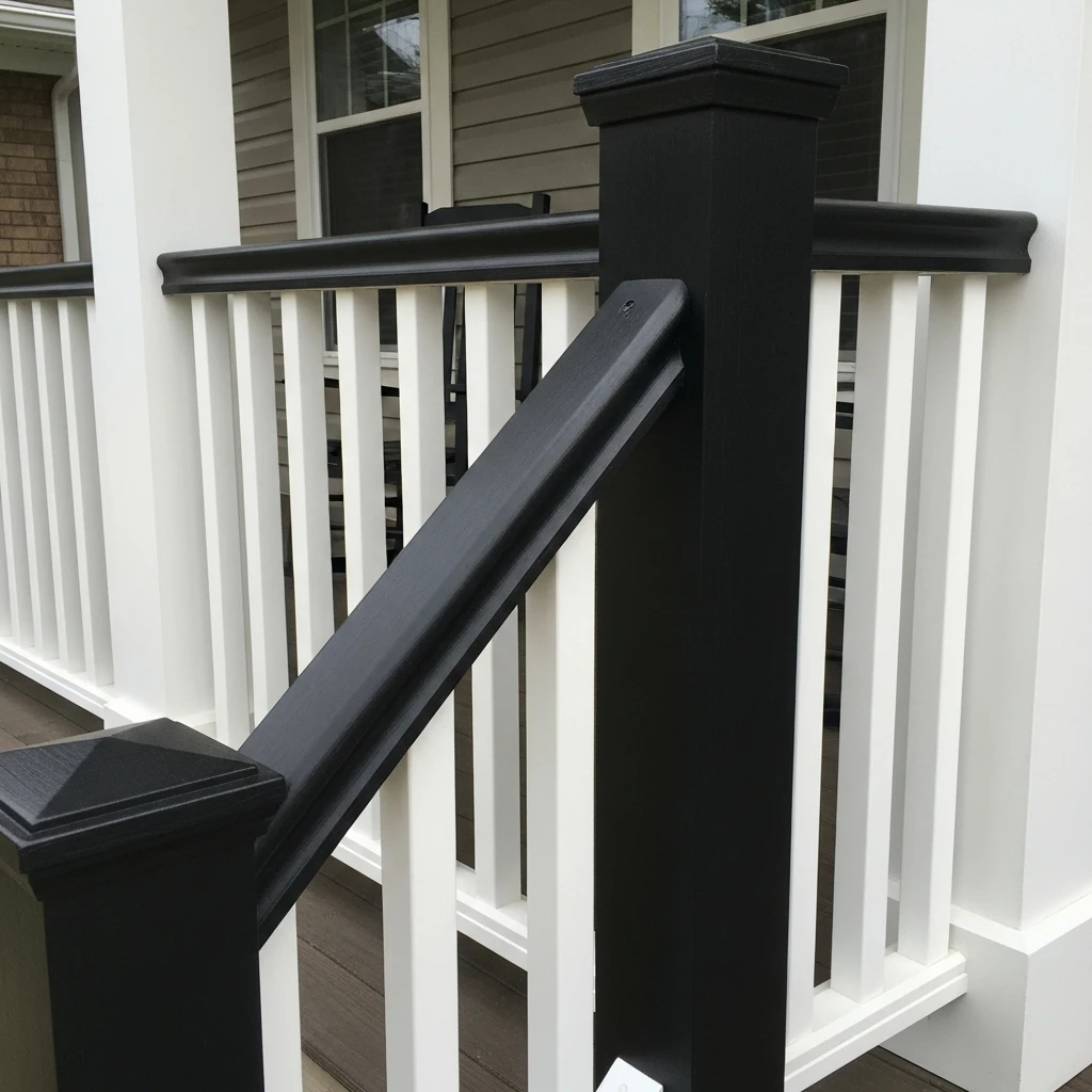 White Railing, Dark Handrail - 50 Porch Railing Ideas for a Budget-Friendly Upgrade