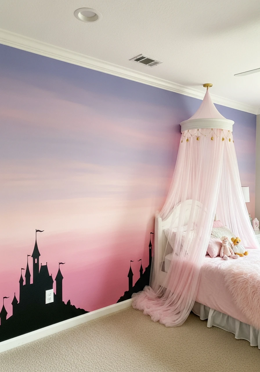 Dreamy Castle Ombre Mural - 50 Magical Princess Room Decor Ideas for Any Budget