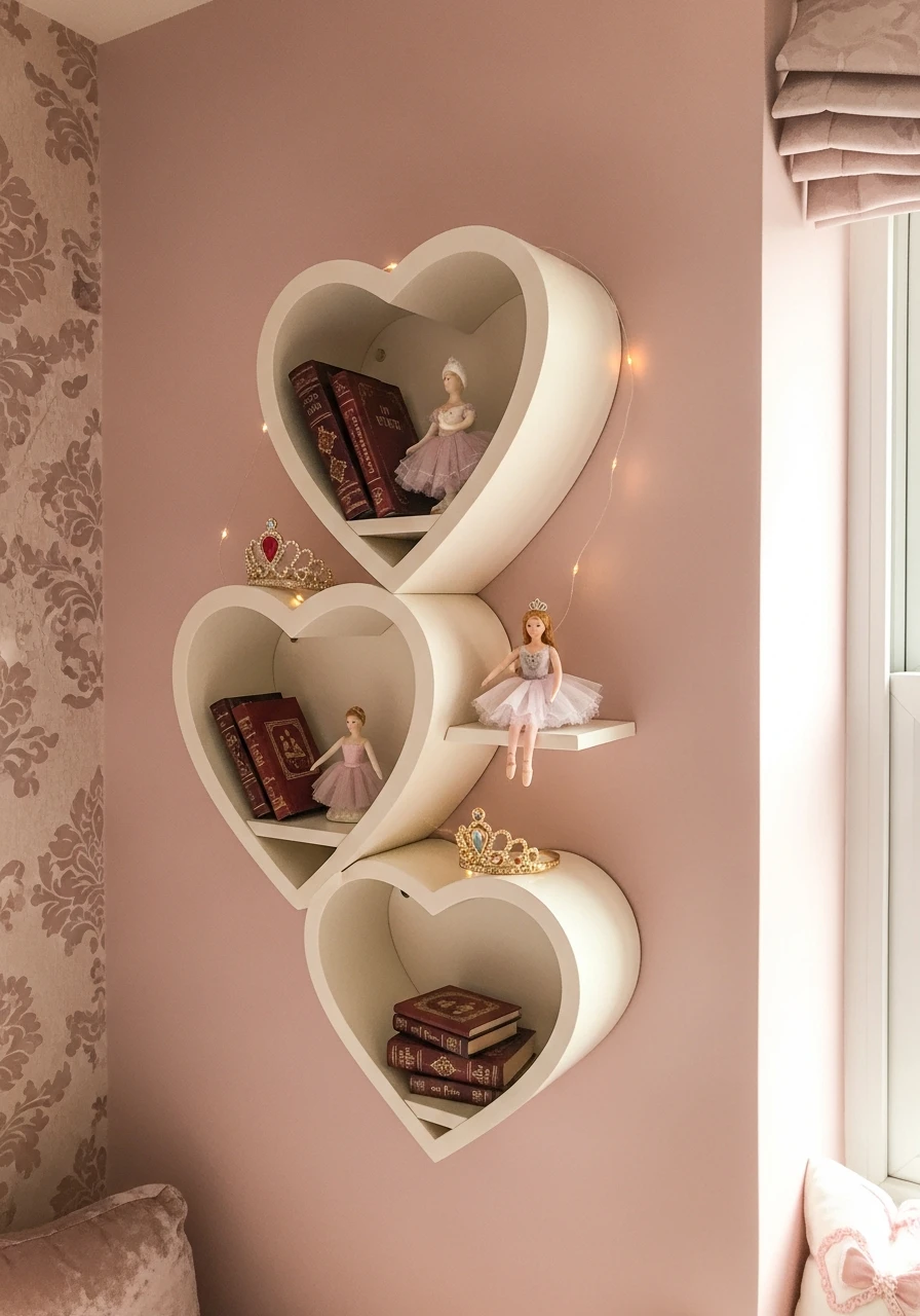 Heart-Shaped Display Shelves - 50 Magical Princess Room Decor Ideas for Any Budget