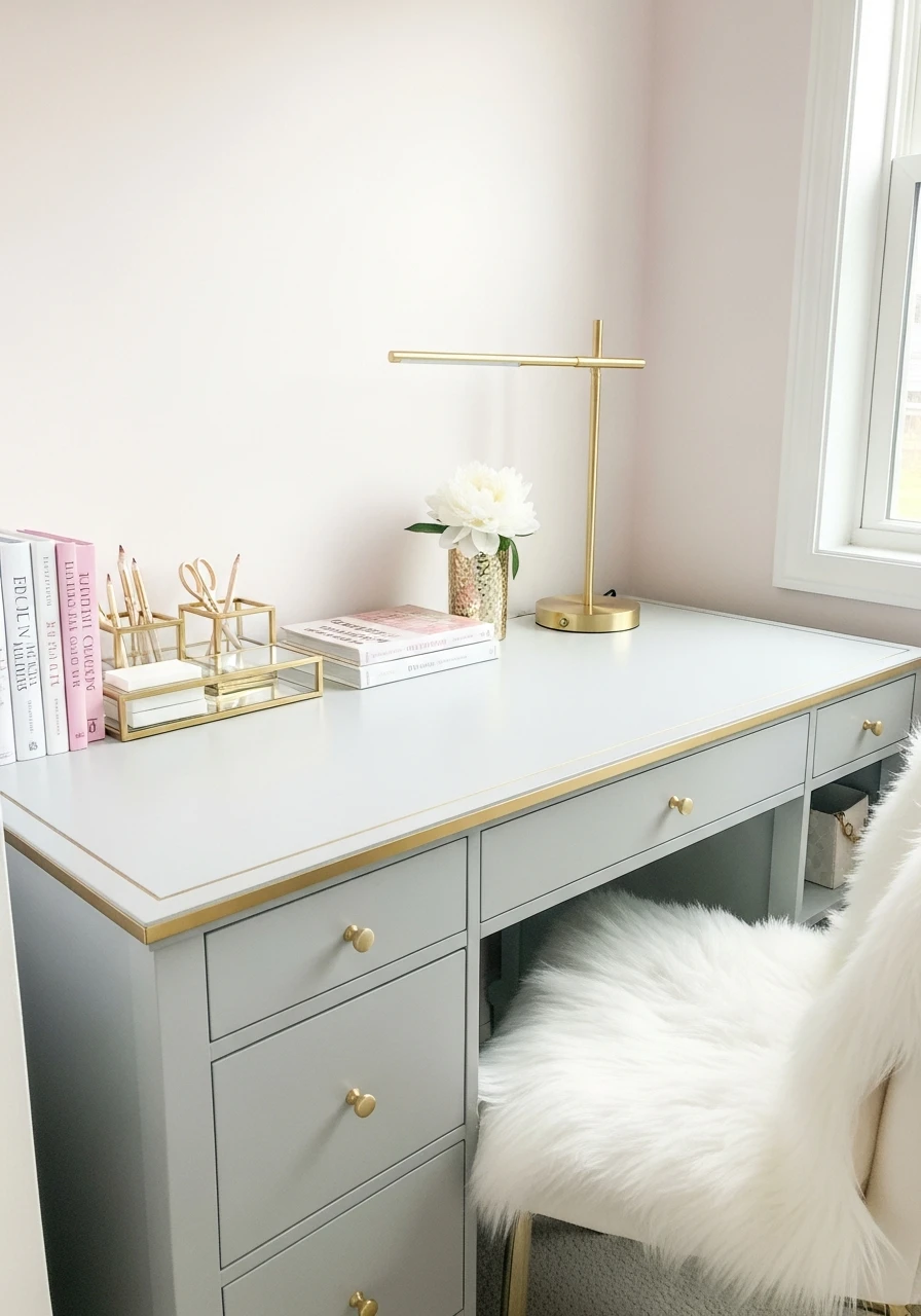 Gold Accent Study Desk - 50 Magical Princess Room Decor Ideas for Any Budget