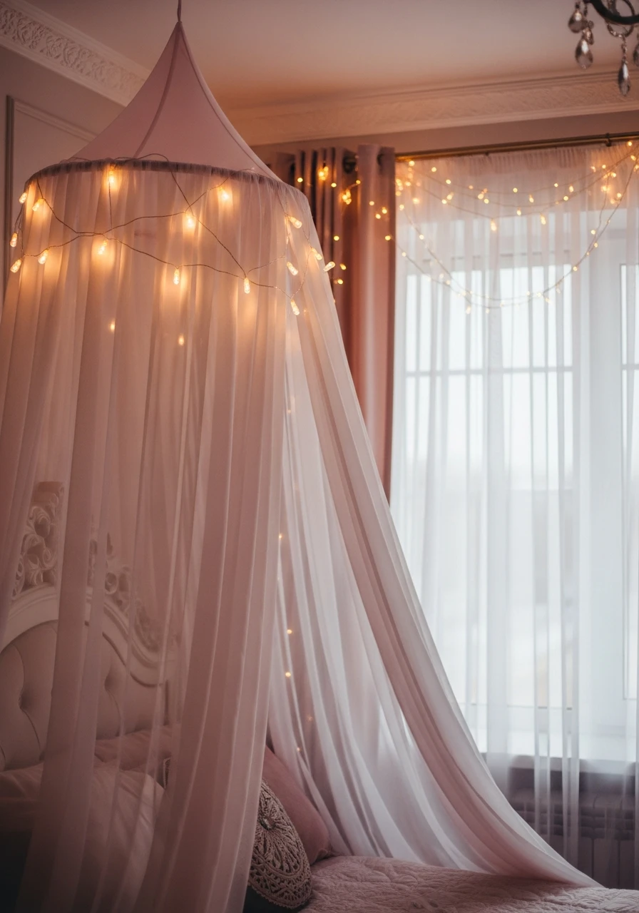 Gentle Fairy Light Strands - 50 Magical Princess Room Decor Ideas for Any Budget