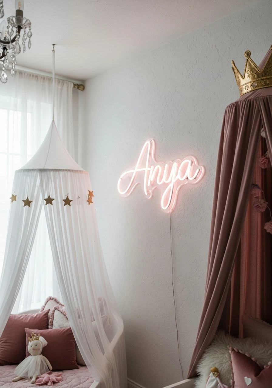 Modern LED Name Sign - 50 Magical Princess Room Decor Ideas for Any Budget
