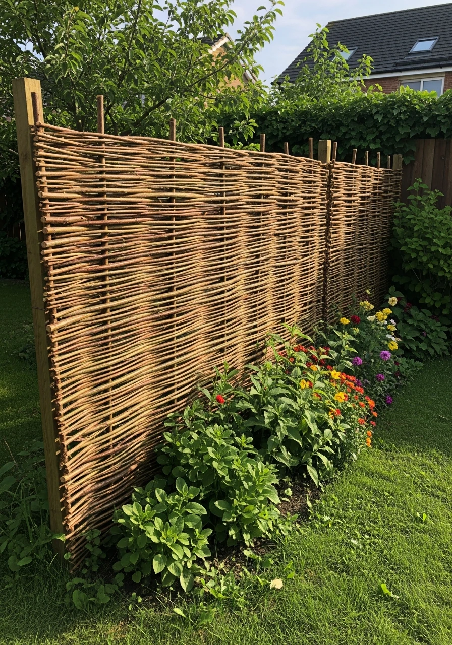 Woven Willow Screen - 50 Genius Privacy Fence Ideas for a High-End Backyard Look