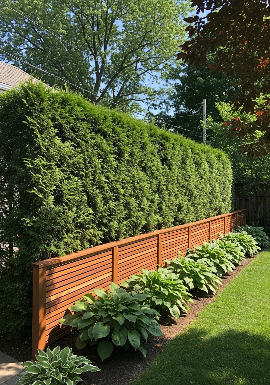 Hedge and Wood Hybrid - 50 Genius Privacy Fence Ideas for a High-End Backyard Look