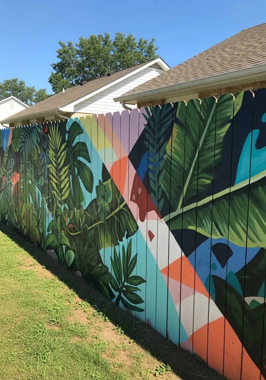 Painted Mural Fence - 50 Genius Privacy Fence Ideas for a High-End Backyard Look