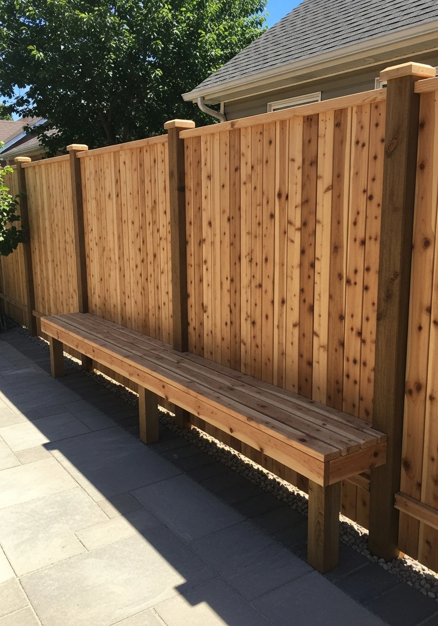 Fence with Built-In Bench - 50 Genius Privacy Fence Ideas for a High-End Backyard Look