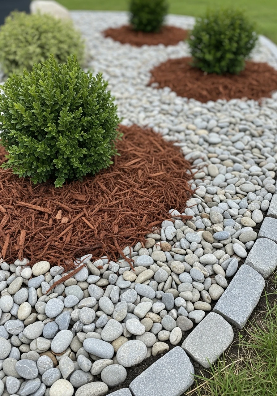 Mix Rocks with Wood Mulch - 50 Gorgeous Rock Garden Landscaping Ideas You Can Do