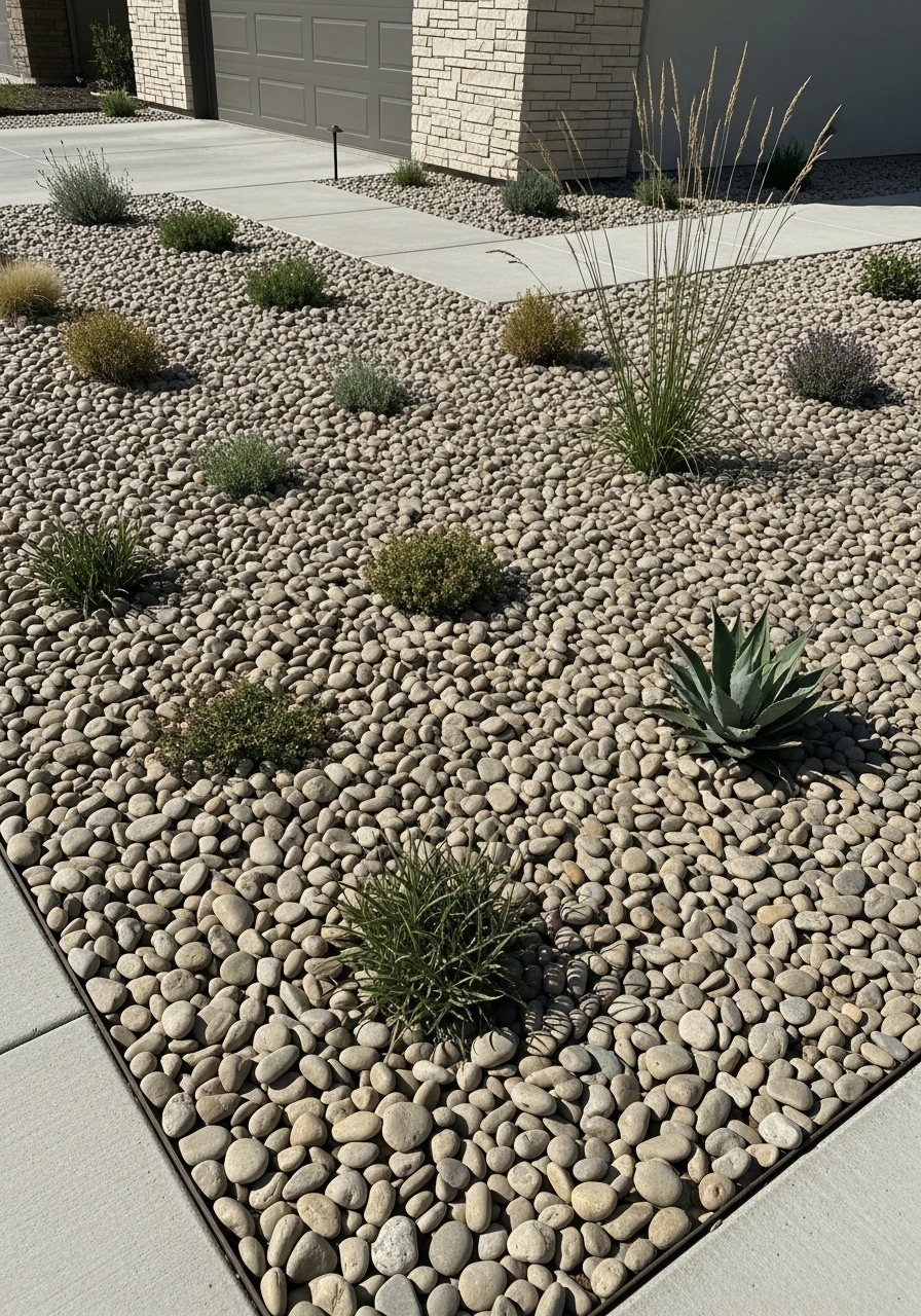 Neutral Color River Rocks - 50 Gorgeous Rock Garden Landscaping Ideas You Can Do