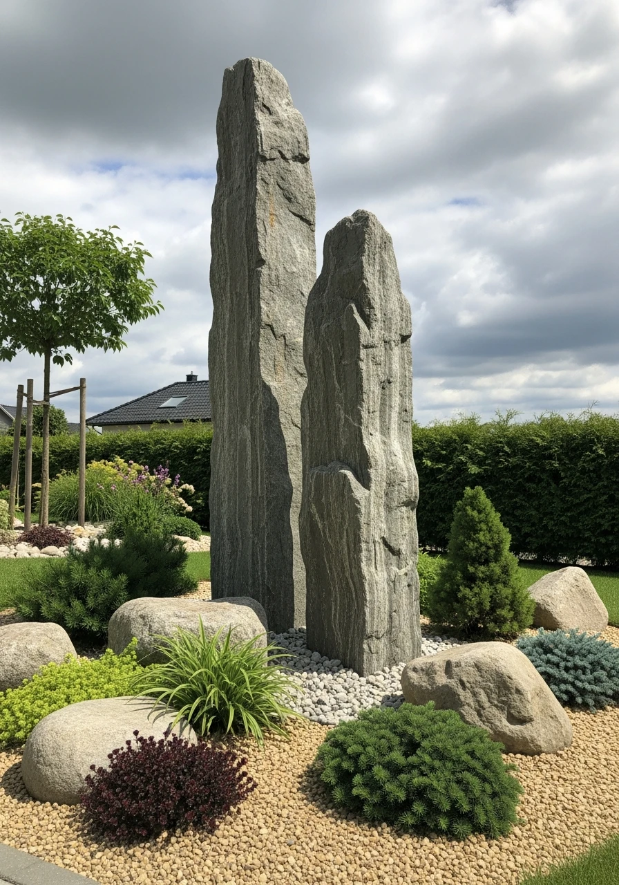 Tall Stones Add Drama - 50 Gorgeous Rock Garden Landscaping Ideas You Can Do