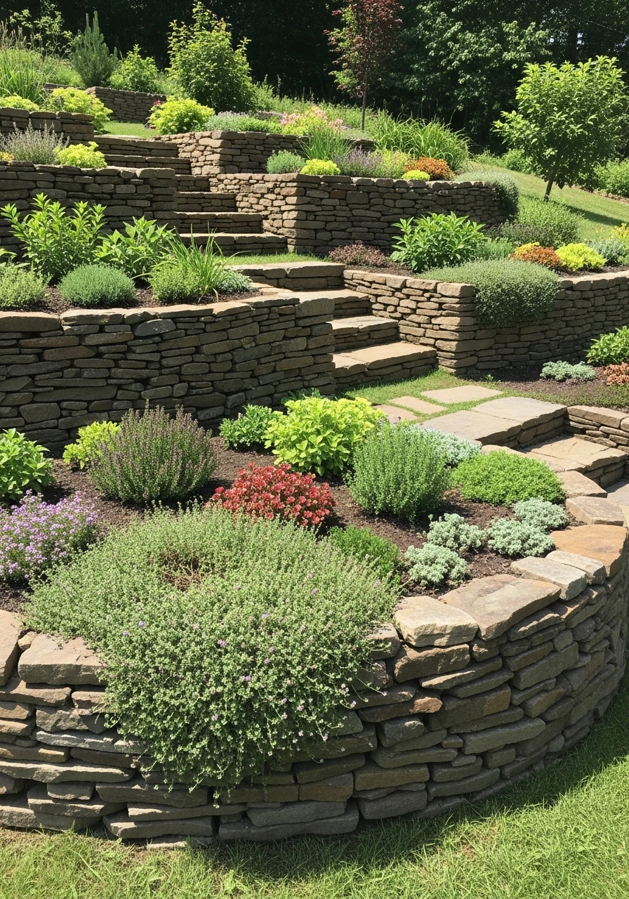 Short Stacked Stone Walls - 50 Gorgeous Rock Garden Landscaping Ideas You Can Do