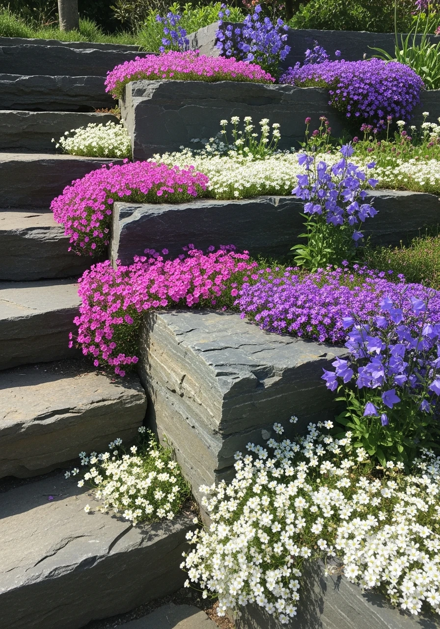 Wildflowers Soften the Edges - 50 Gorgeous Rock Garden Landscaping Ideas You Can Do