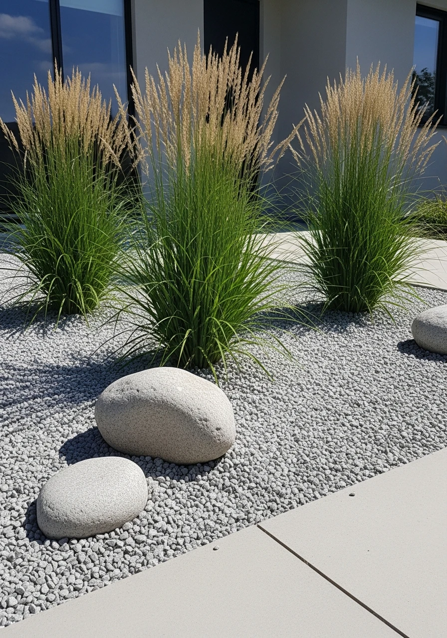 Sleek Gravel and Tall Grass - 50 Gorgeous Rock Garden Landscaping Ideas You Can Do