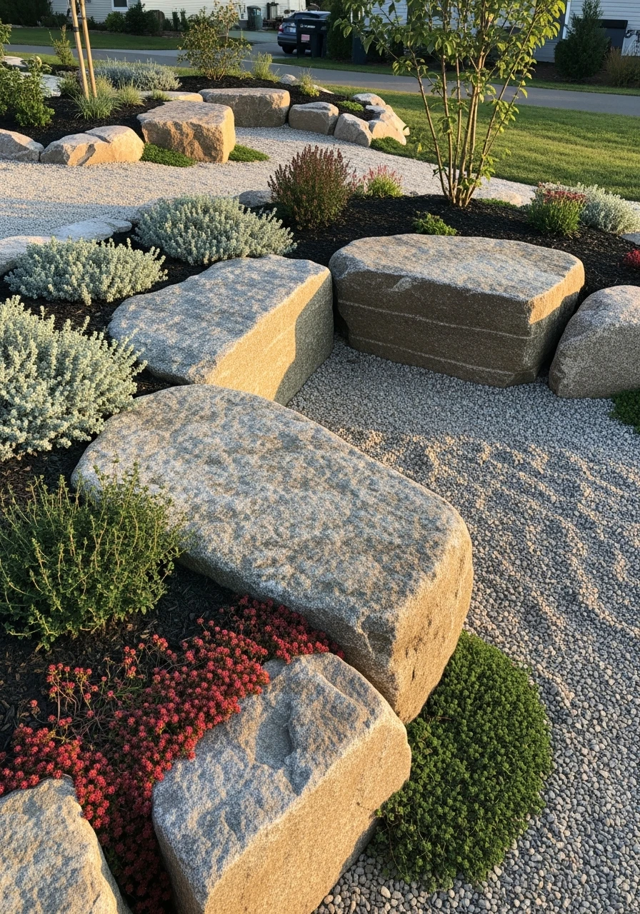 Boulders as Natural Seats - 50 Gorgeous Rock Garden Landscaping Ideas You Can Do