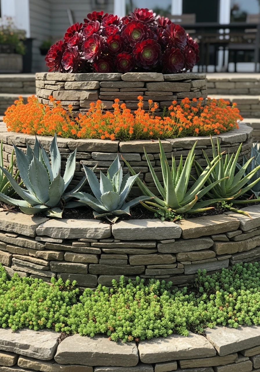 Build Raised Stone Tiers - 50 Gorgeous Rock Garden Landscaping Ideas You Can Do