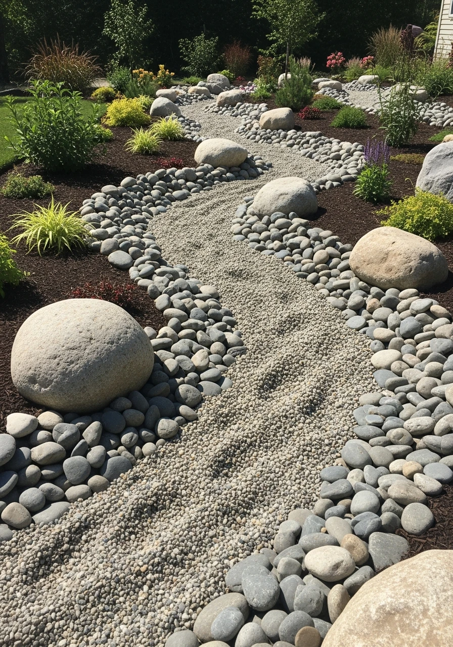 Make a Faux Creek Bed - 50 Gorgeous Rock Garden Landscaping Ideas You Can Do