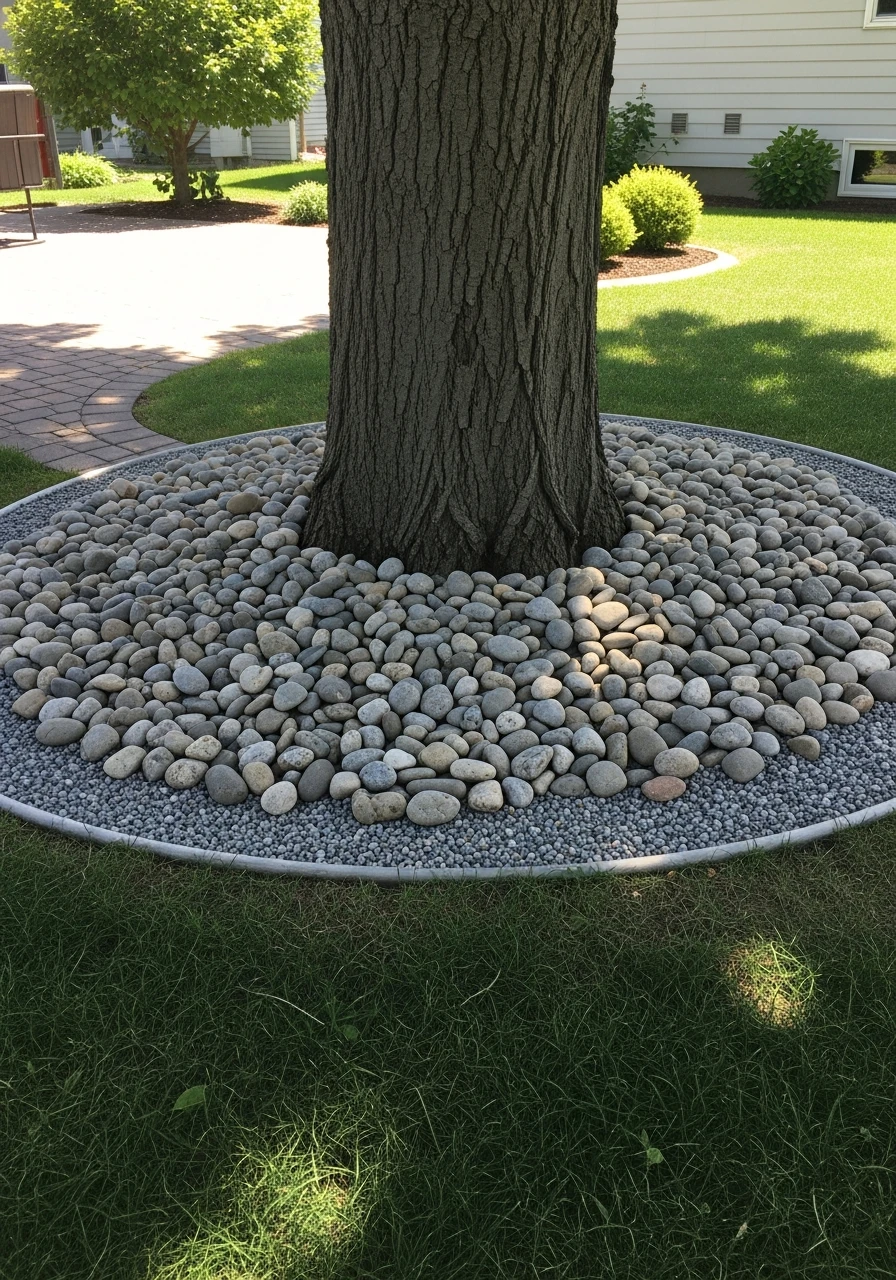 Stones Around Tree Trunks - 50 Gorgeous Rock Garden Landscaping Ideas You Can Do