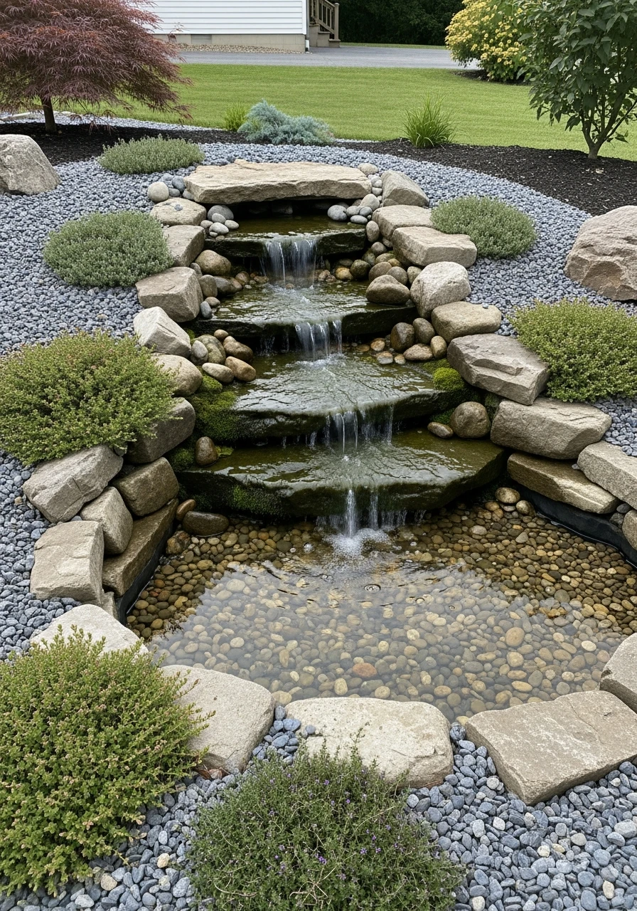 Add a Calming Water Sound - 50 Gorgeous Rock Garden Landscaping Ideas You Can Do