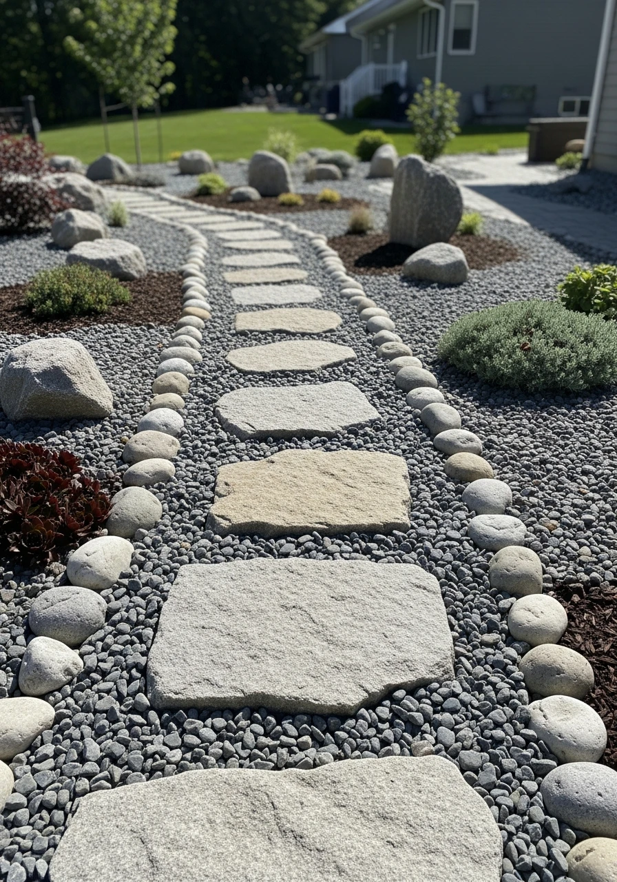 Paths Through Gravel Beds - 50 Gorgeous Rock Garden Landscaping Ideas You Can Do