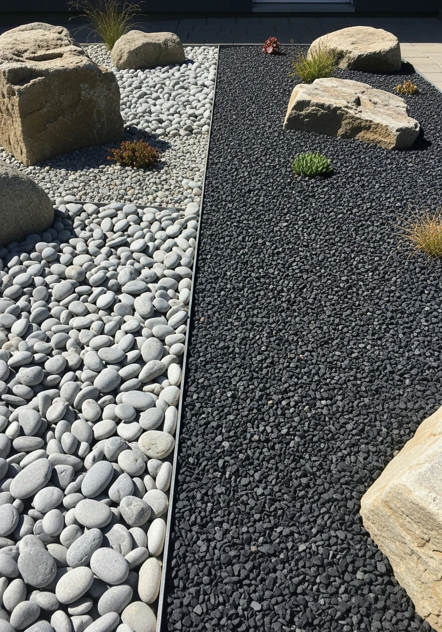 Mix Up Gravel Textures - 50 Gorgeous Rock Garden Landscaping Ideas You Can Do