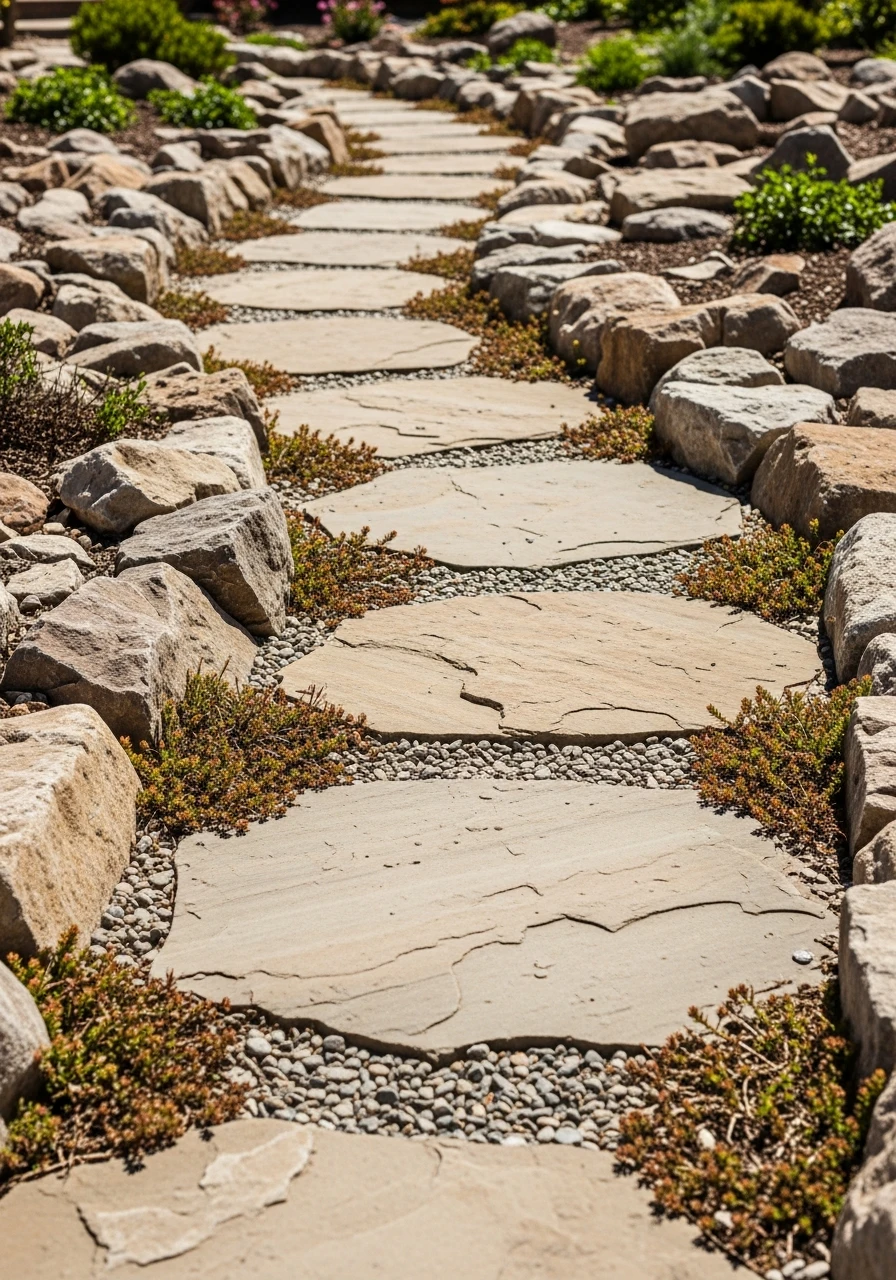 Flagstone Paths Look Natural - 50 Gorgeous Rock Garden Landscaping Ideas You Can Do