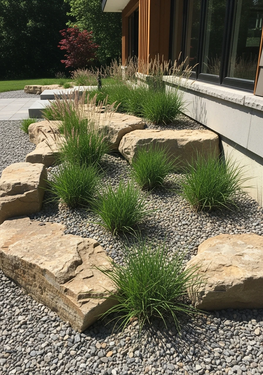Use Native Grasses and Stone - 50 Gorgeous Rock Garden Landscaping Ideas You Can Do