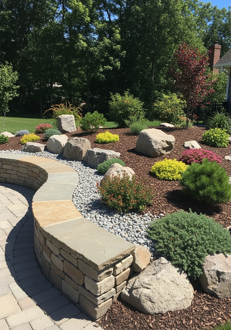 Curved Walls Double as Seats - 50 Gorgeous Rock Garden Landscaping Ideas You Can Do