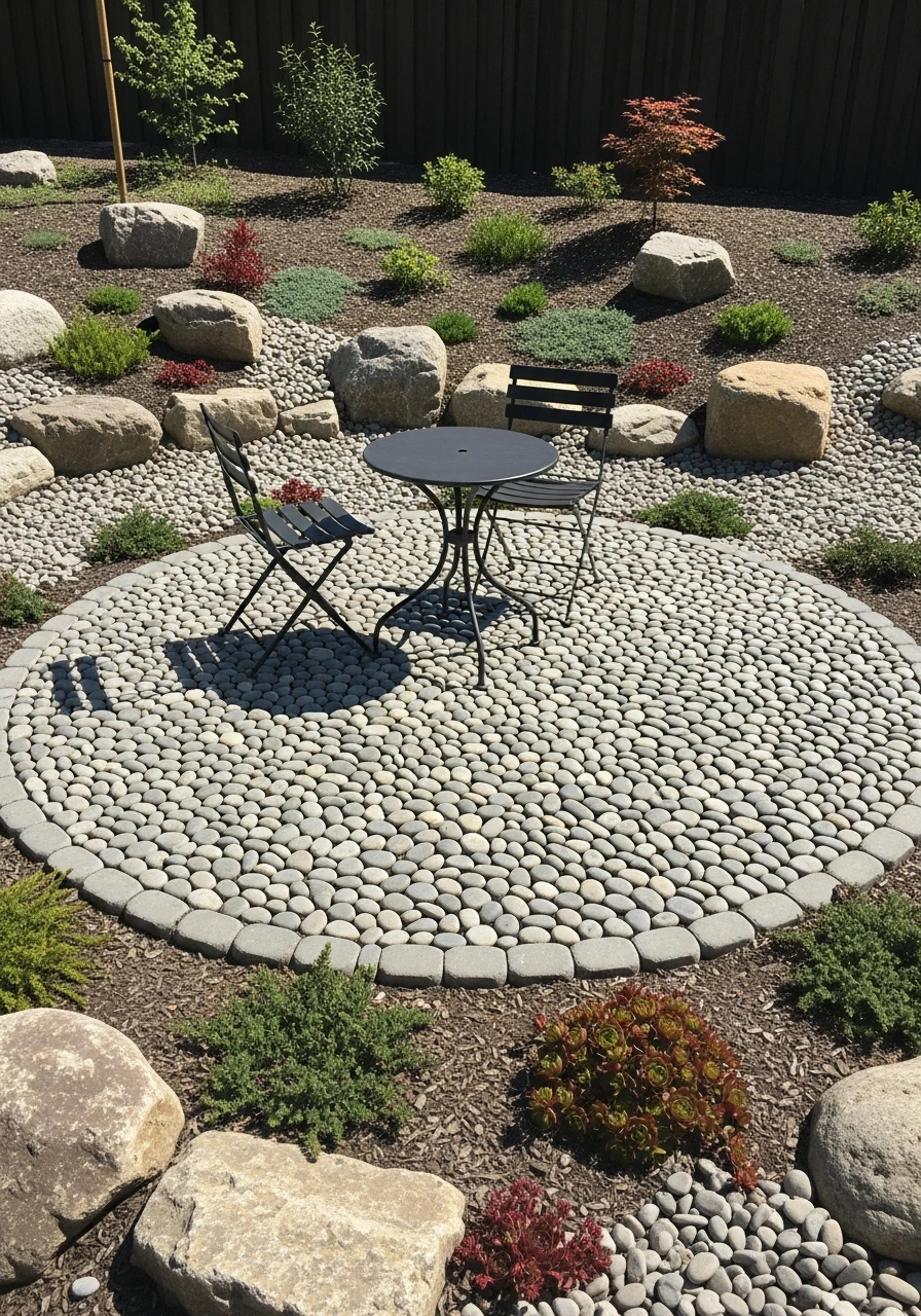 Round River Rock Patios - 50 Gorgeous Rock Garden Landscaping Ideas You Can Do