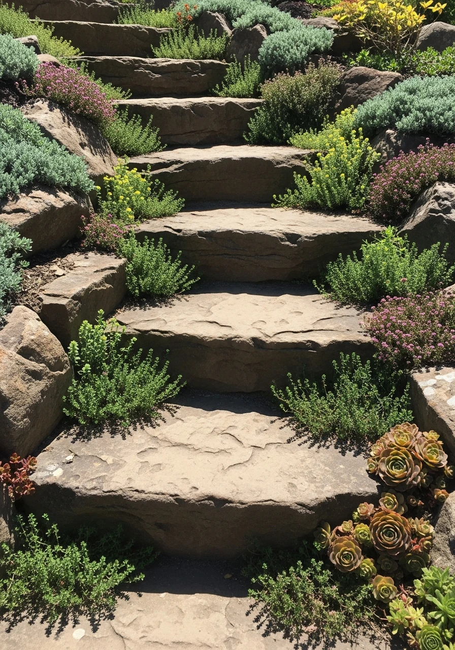 Stone Steps Blend Right In - 50 Gorgeous Rock Garden Landscaping Ideas You Can Do