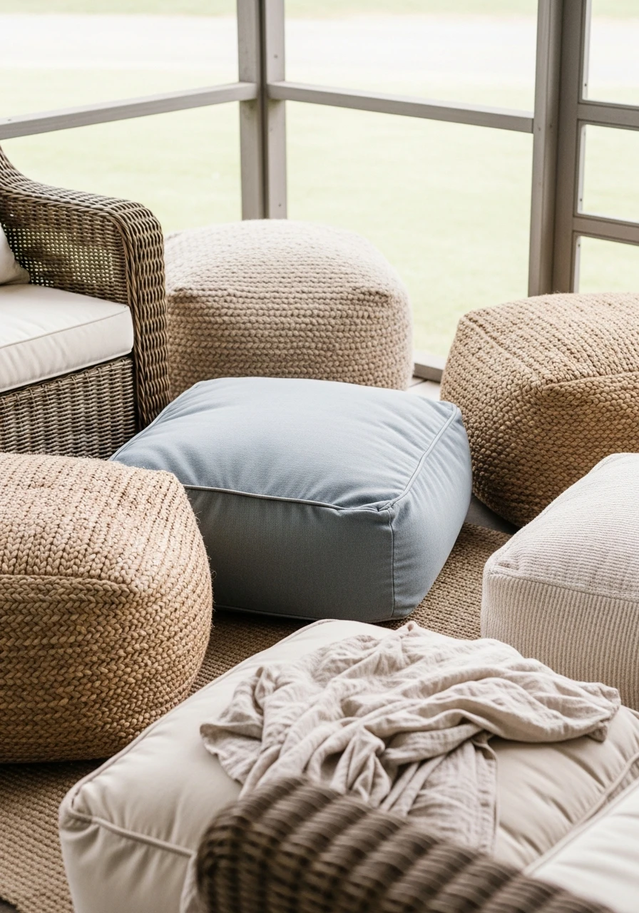 Floor Seating Poufs - Screened In Porch Decorating Ideas: 50 Ways To Make It Perfect
