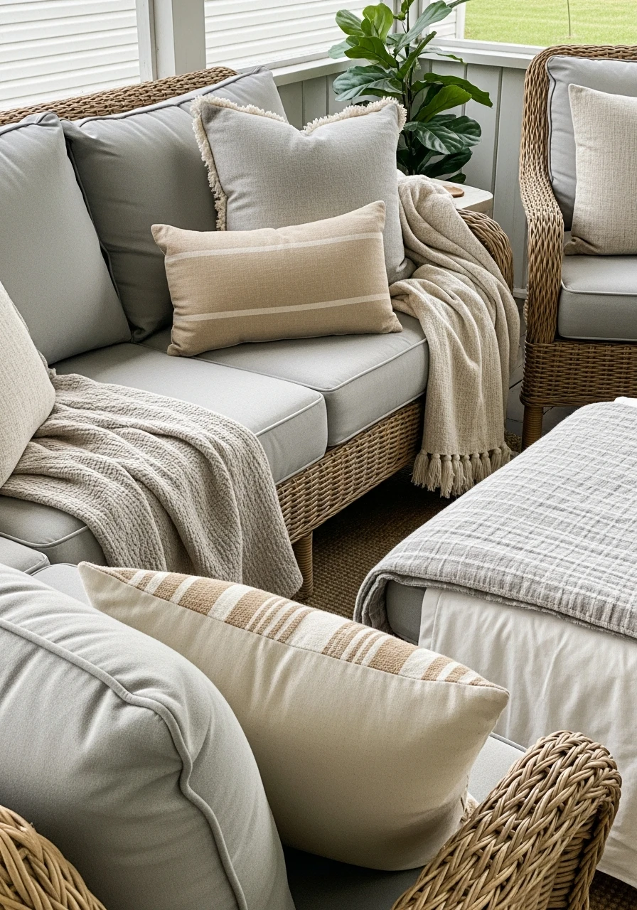 Neutral Textile Palette - Screened In Porch Decorating Ideas: 50 Ways To Make It Perfect