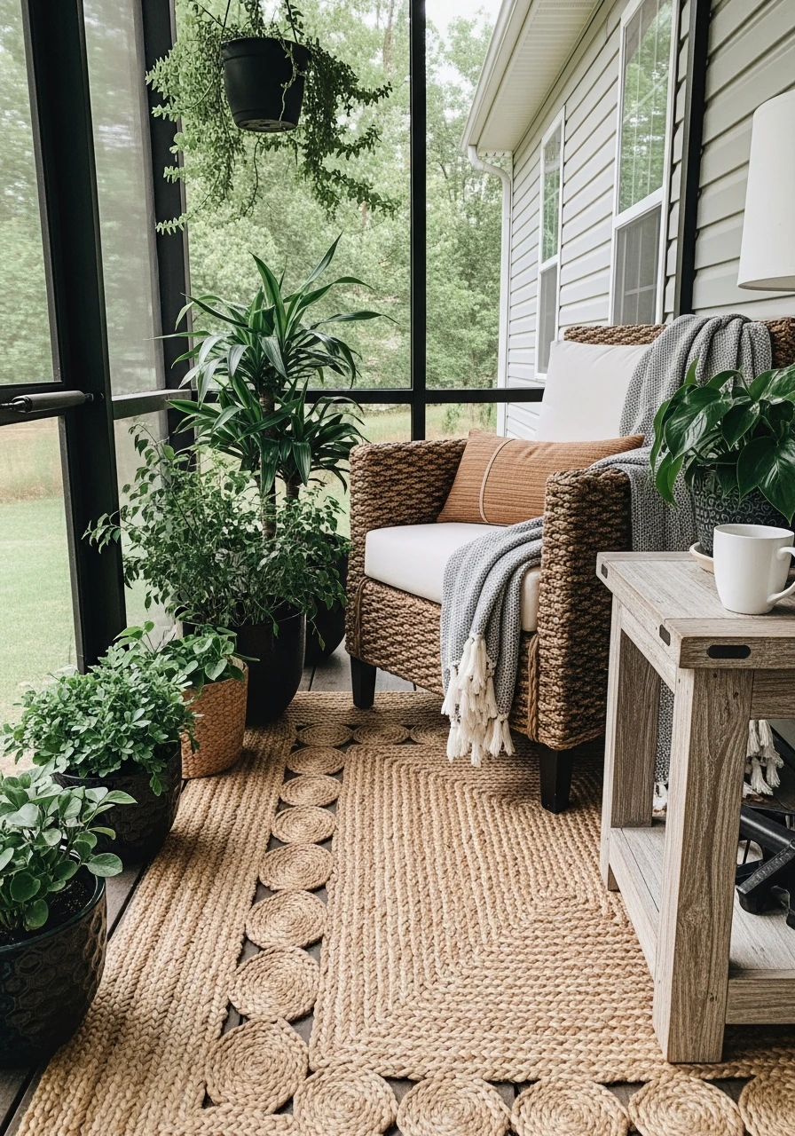 Natural Fiber Accents - Screened In Porch Decorating Ideas: 50 Ways To Make It Perfect