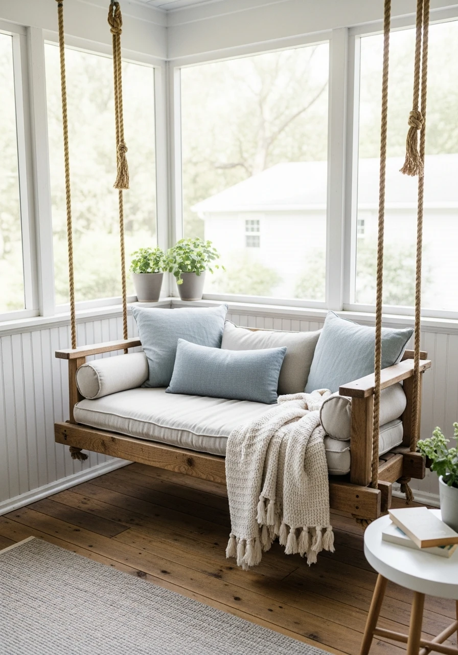 Hanging Porch Swing - Screened In Porch Decorating Ideas: 50 Ways To Make It Perfect