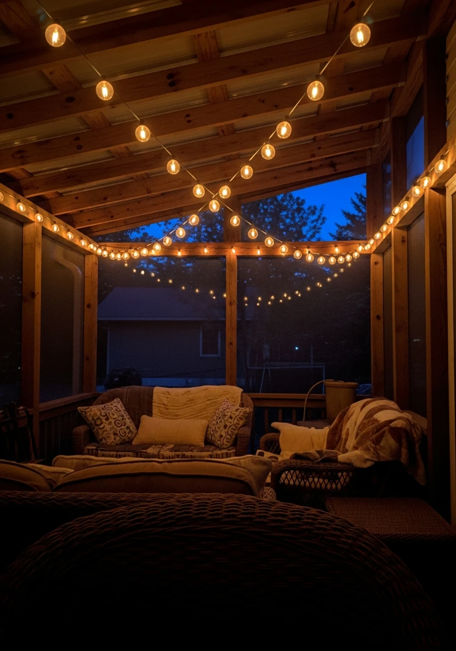 String Lights Across Ceiling - Screened In Porch Decorating Ideas: 50 Ways To Make It Perfect