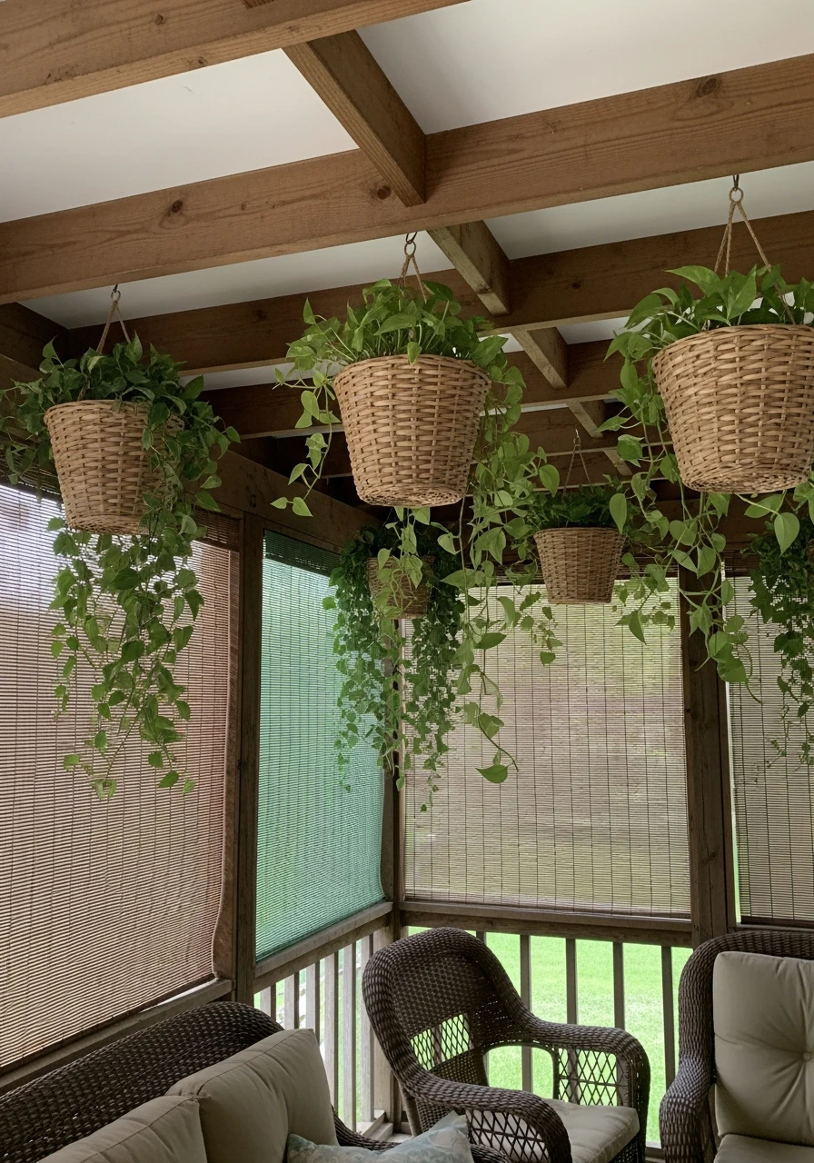 Hanging Plant Baskets - Screened In Porch Decorating Ideas: 50 Ways To Make It Perfect