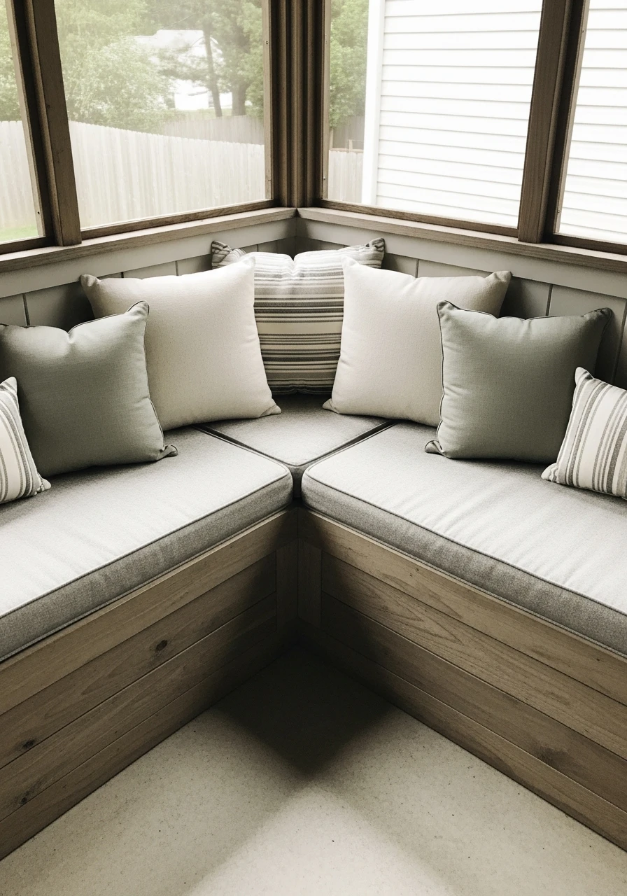 Built-In Bench Seating - Screened In Porch Decorating Ideas: 50 Ways To Make It Perfect