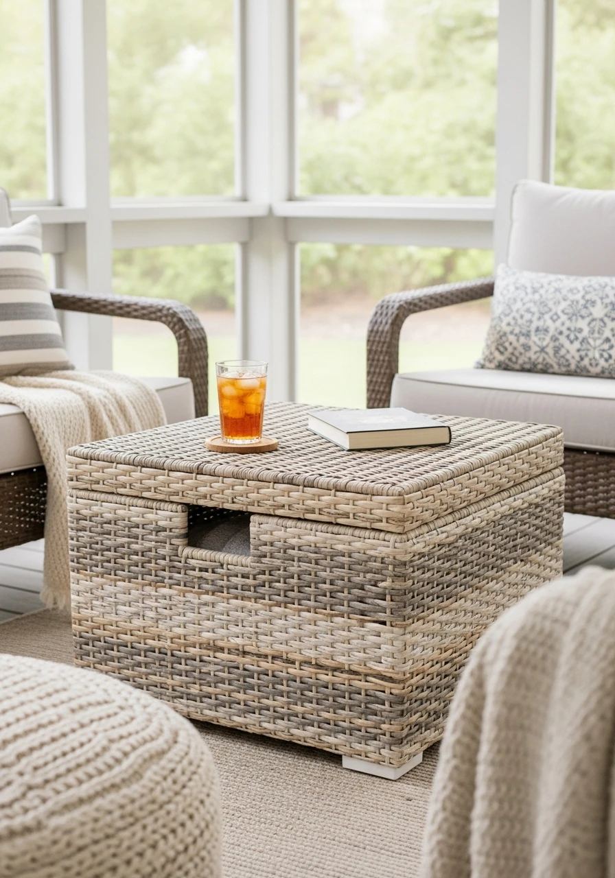 Storage Ottoman Table - Screened In Porch Decorating Ideas: 50 Ways To Make It Perfect