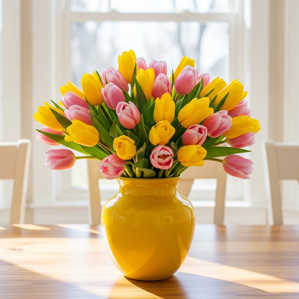 Bright Tulips In A Vase - 50 Easy Spring Centerpiece Ideas That Look High-End