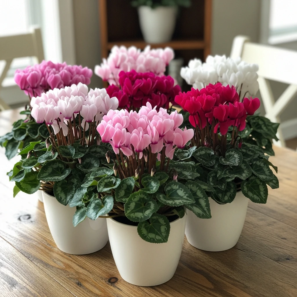 Grouped Cyclamen Plants - 50 Easy Spring Centerpiece Ideas That Look High-End