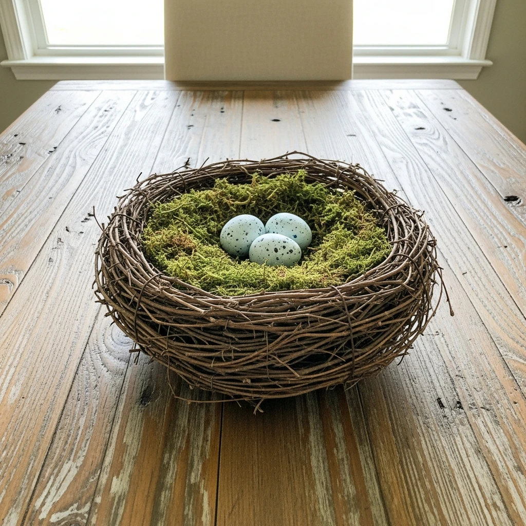Faux Bird Nest Display - 50 Easy Spring Centerpiece Ideas That Look High-End